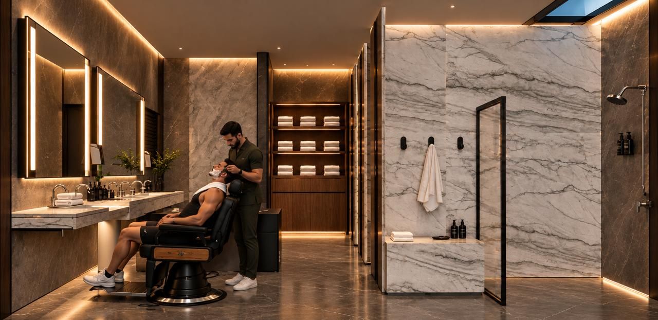Barbearia no vestiário masculino